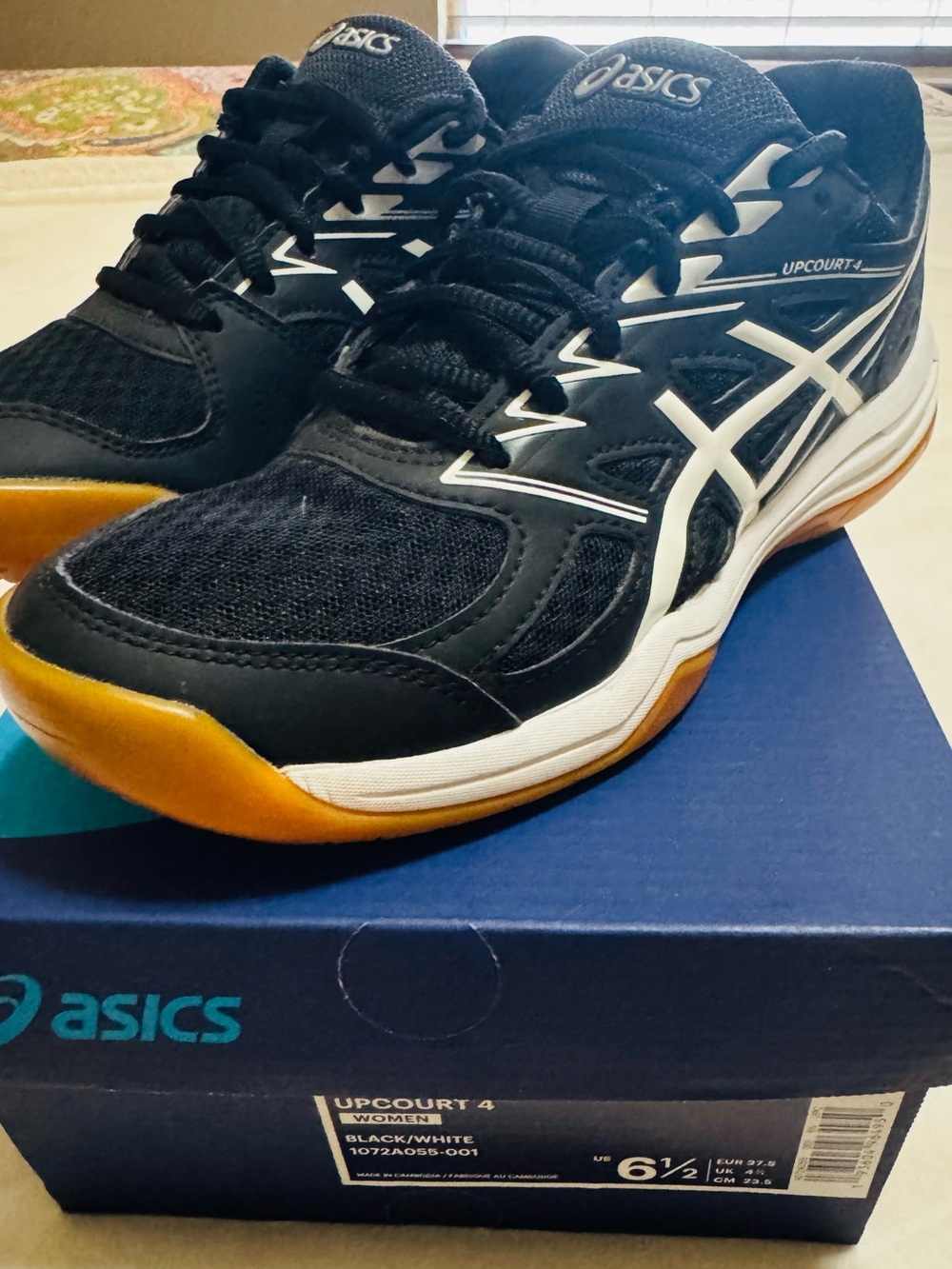 Asics Black White Gum Indoor Court Shoes